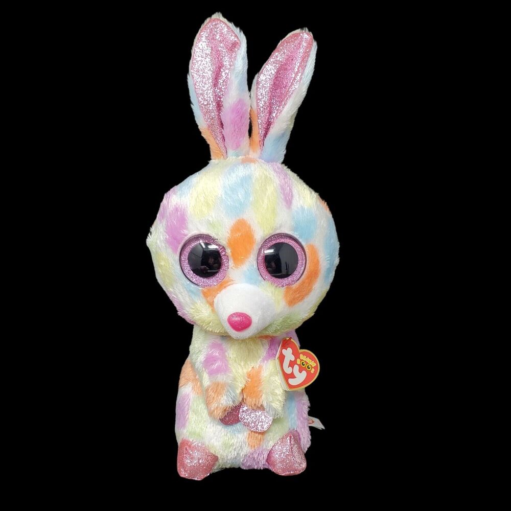 TY Beanie Boos Bloomy 13" Easter Bunny Rabbit Tie Dye Pink Sparkle Glitter Eyes